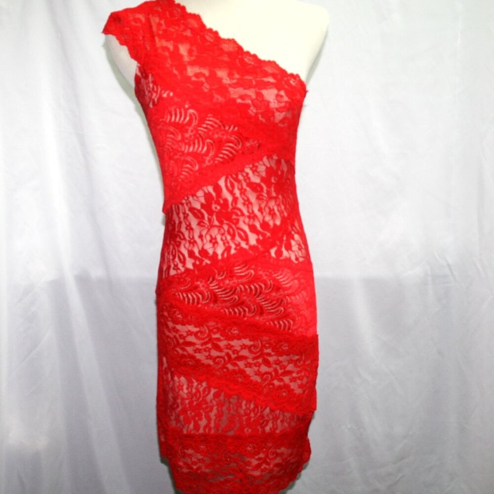 Issue New York Red Lace One Shoulder Dress Small